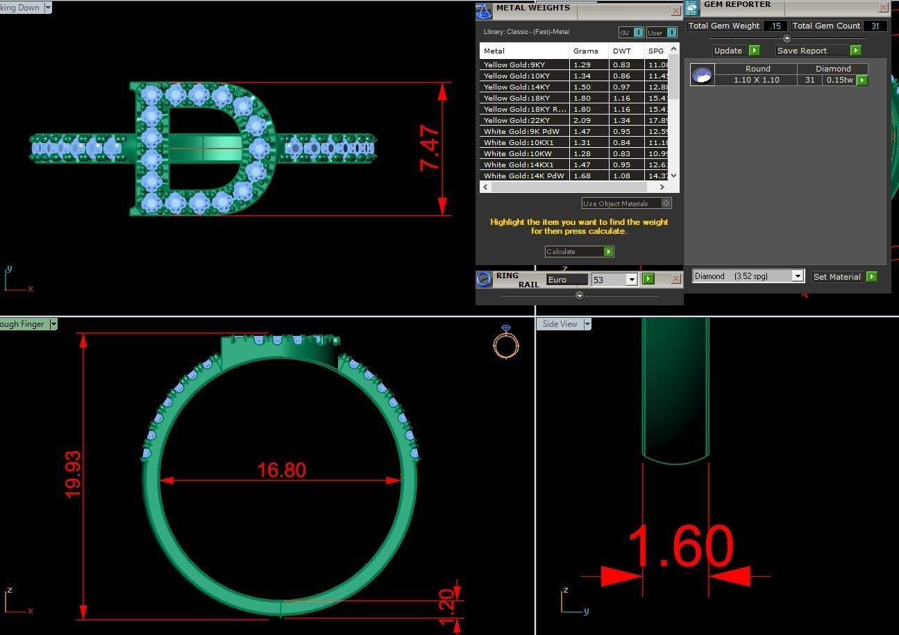 Alphabet letter ring D 3D print model_3