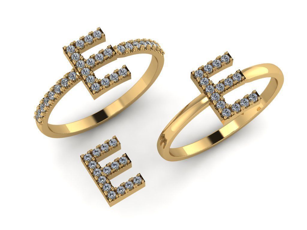 Alphabet letter ring E 3D print model_4
