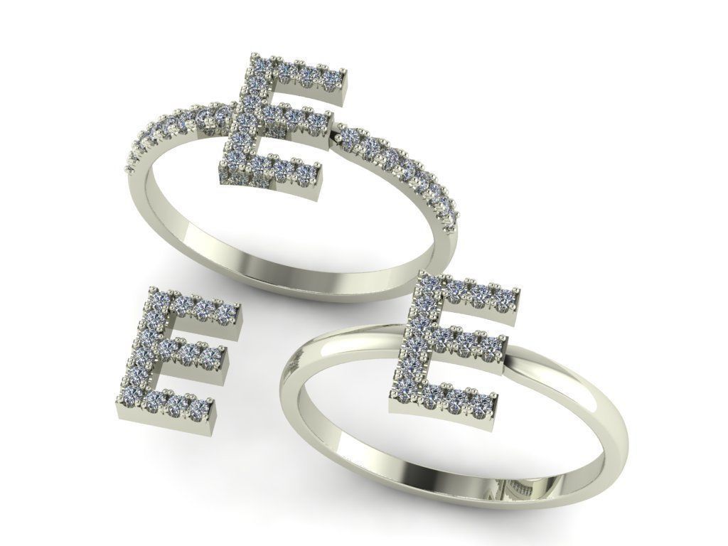 Alphabet letter ring E 3D print model_7