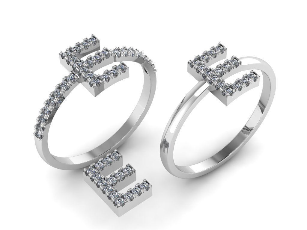 Alphabet letter ring E 3D print model_12