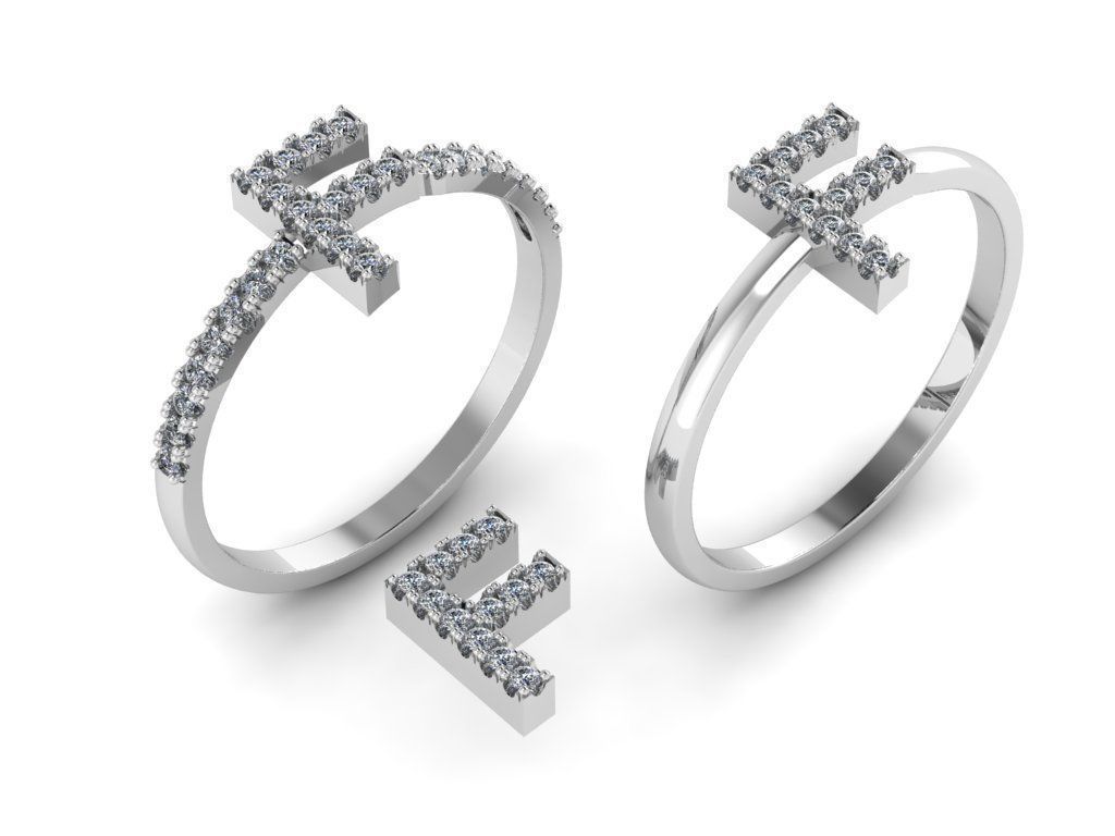 Alphabet letter ring F 3D print model_9