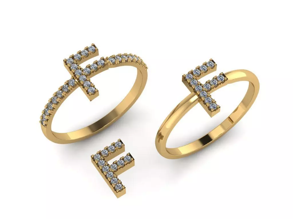 Alphabet letter ring F 3D print model_0