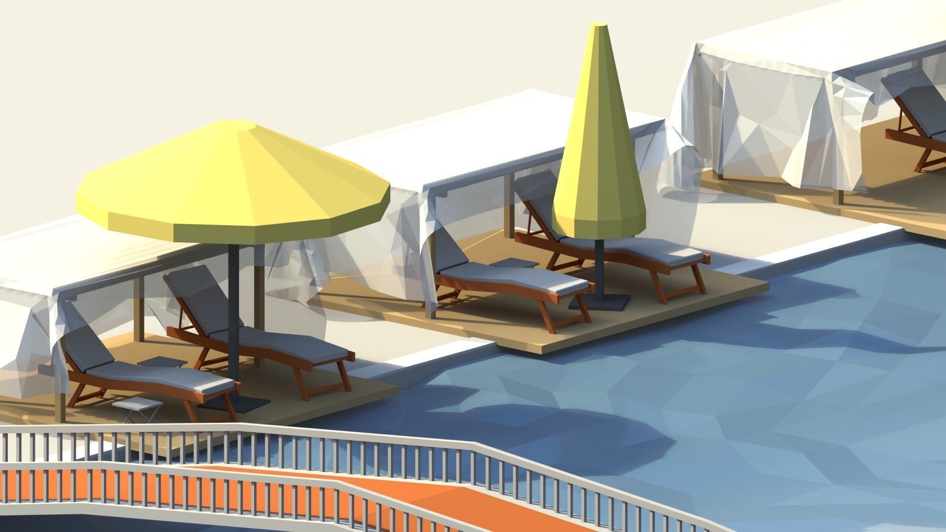 Low Poly Swimming Pools Low-poly 3D model_3