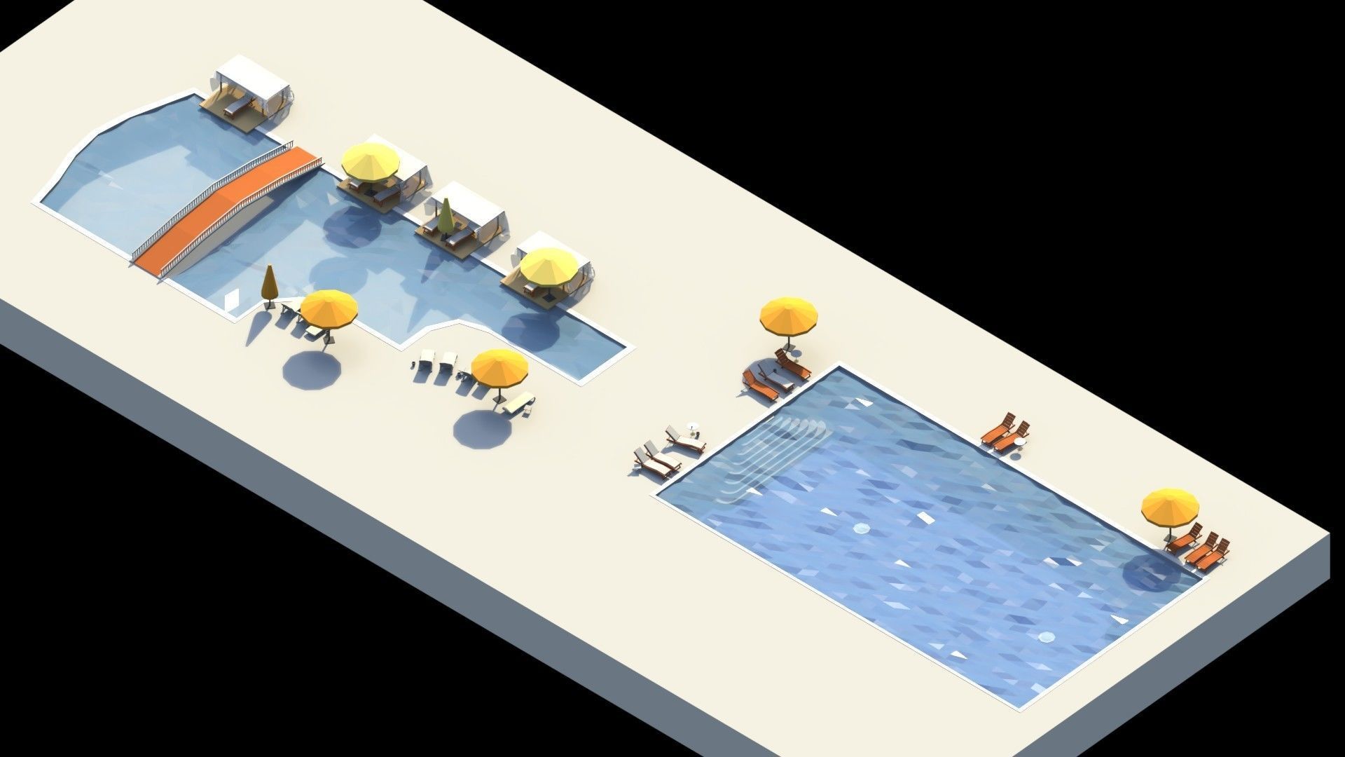 Low Poly Swimming Pools Low-poly 3D model_1