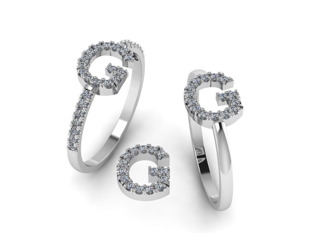 Alphabet letter ring G 3D print model_17