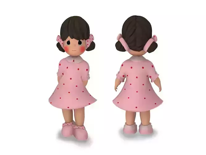 Rigged Stylized Little Cartoon Girl Character