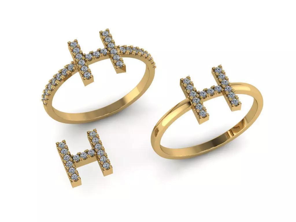 Alphabet letter ring H 3D print model_0