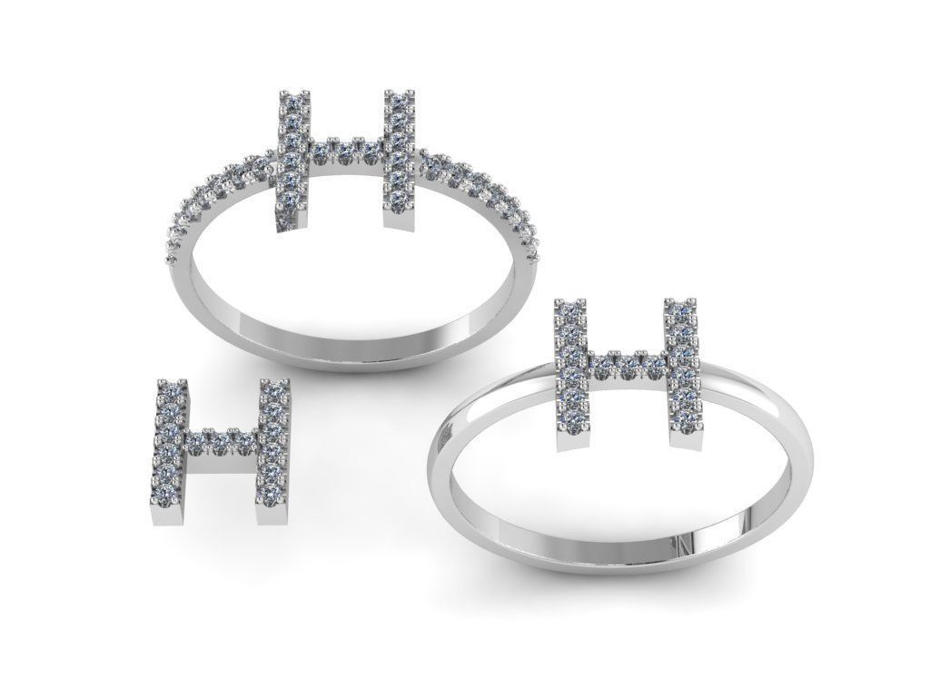 Alphabet letter ring H 3D print model_9