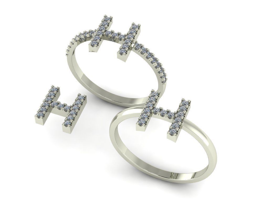 Alphabet letter ring H 3D print model_2