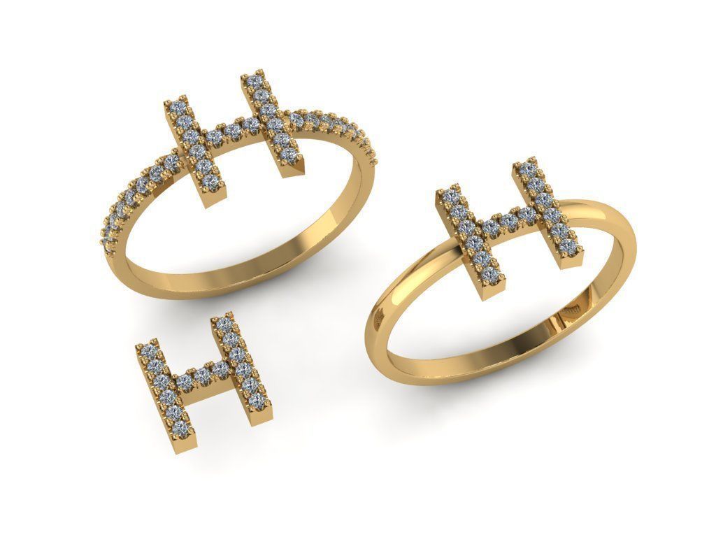 Alphabet letter ring H 3D print model_17