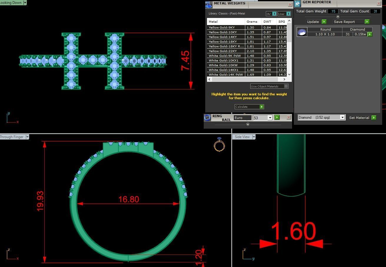 Alphabet letter ring H 3D print model_3