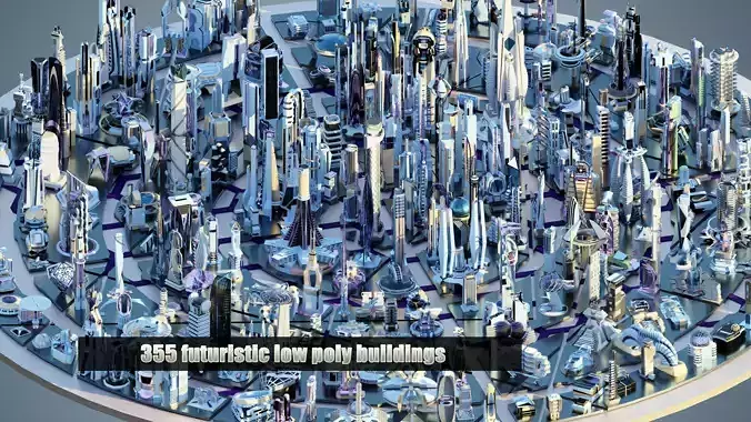 355  Stylized  Futuristic  Buildings 3D Model Collection