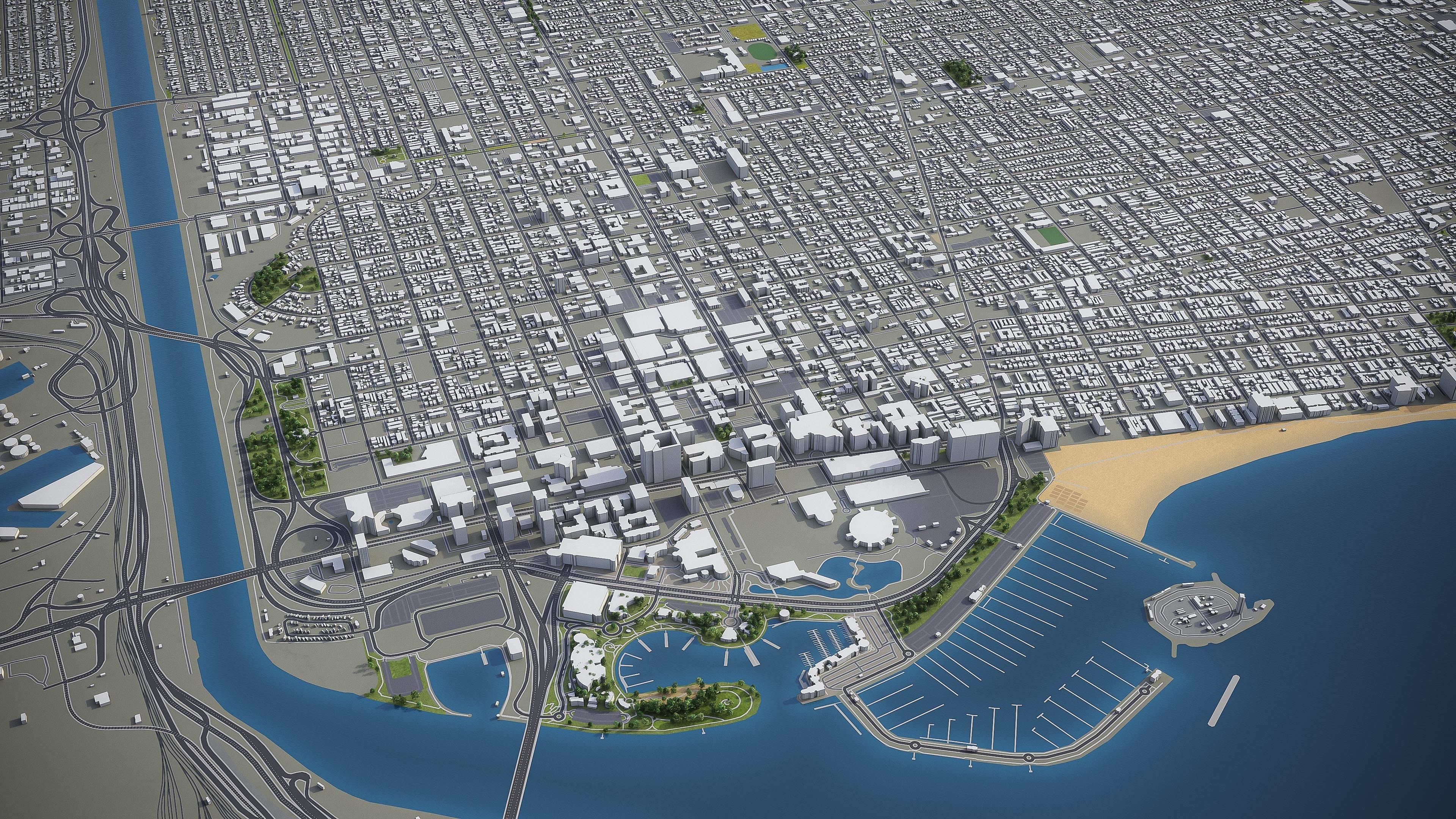 Long Beach - 3D City Model Low-poly 3D model_2