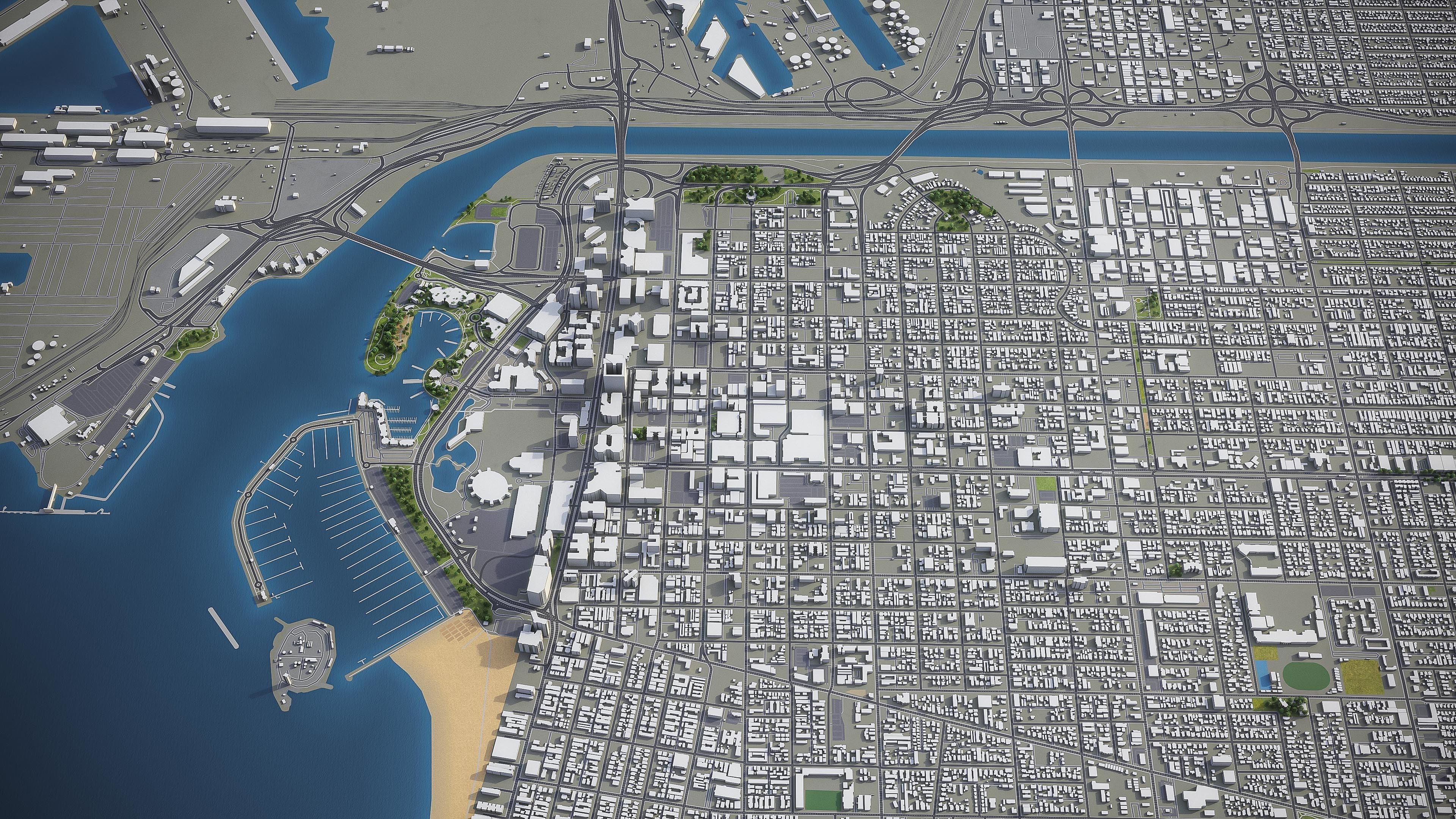 Long Beach - 3D City Model Low-poly 3D model_6