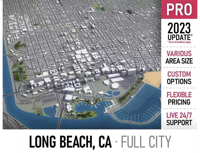 Long Beach - 3D City Model Low-poly 3D model