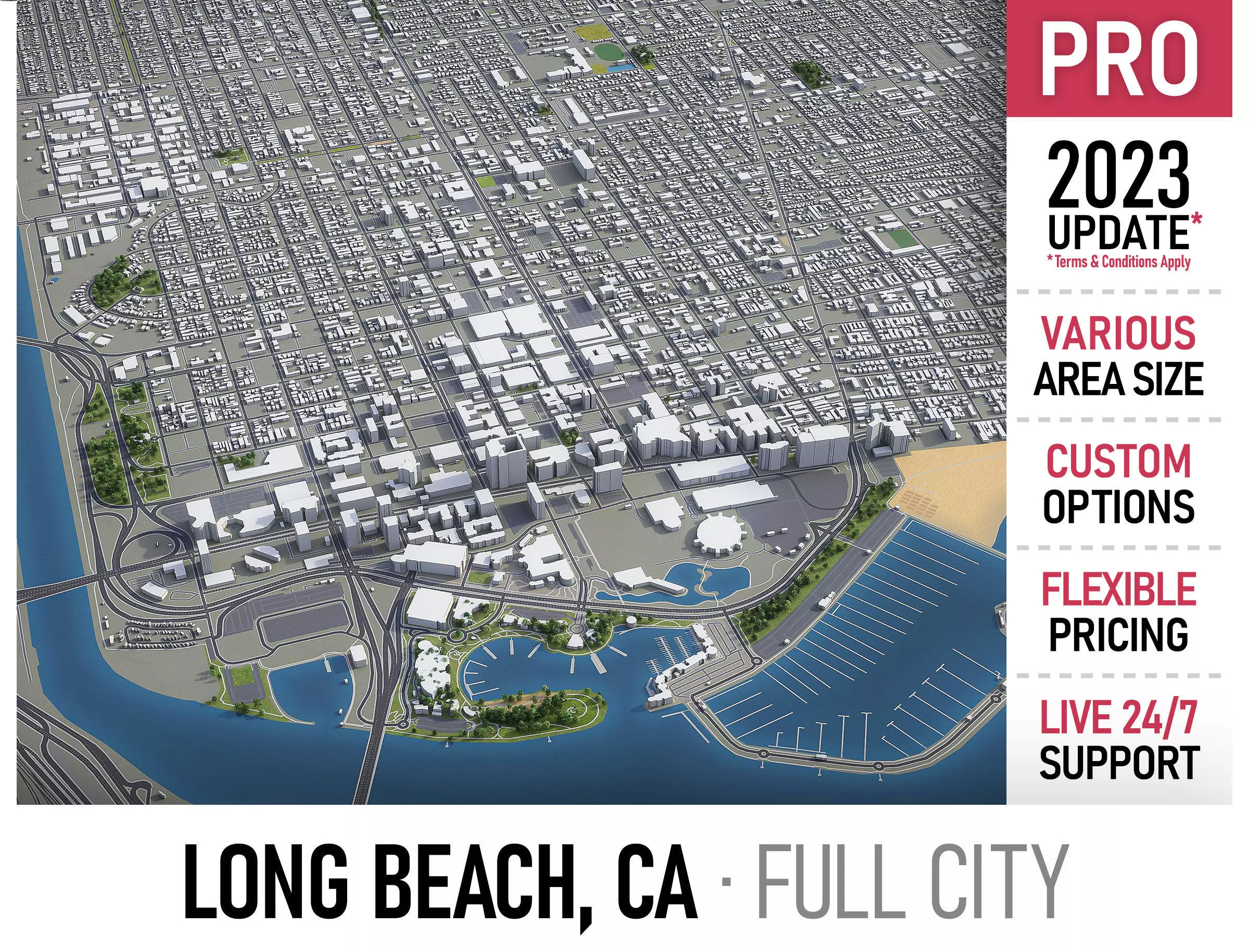 Long Beach - 3D City Model Low-poly 3D model_0