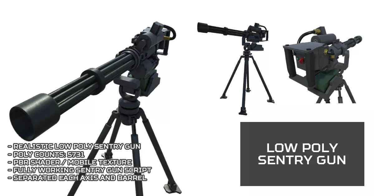 Low Poly Sentry Gun Low-poly 3D model_0