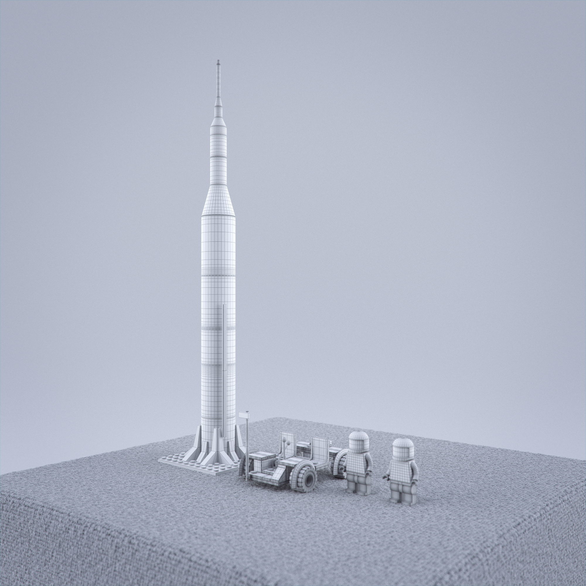 Lego Nasa Apollo Saturn Rocket with moon vehicel and astronauts Low-poly 3D model_5