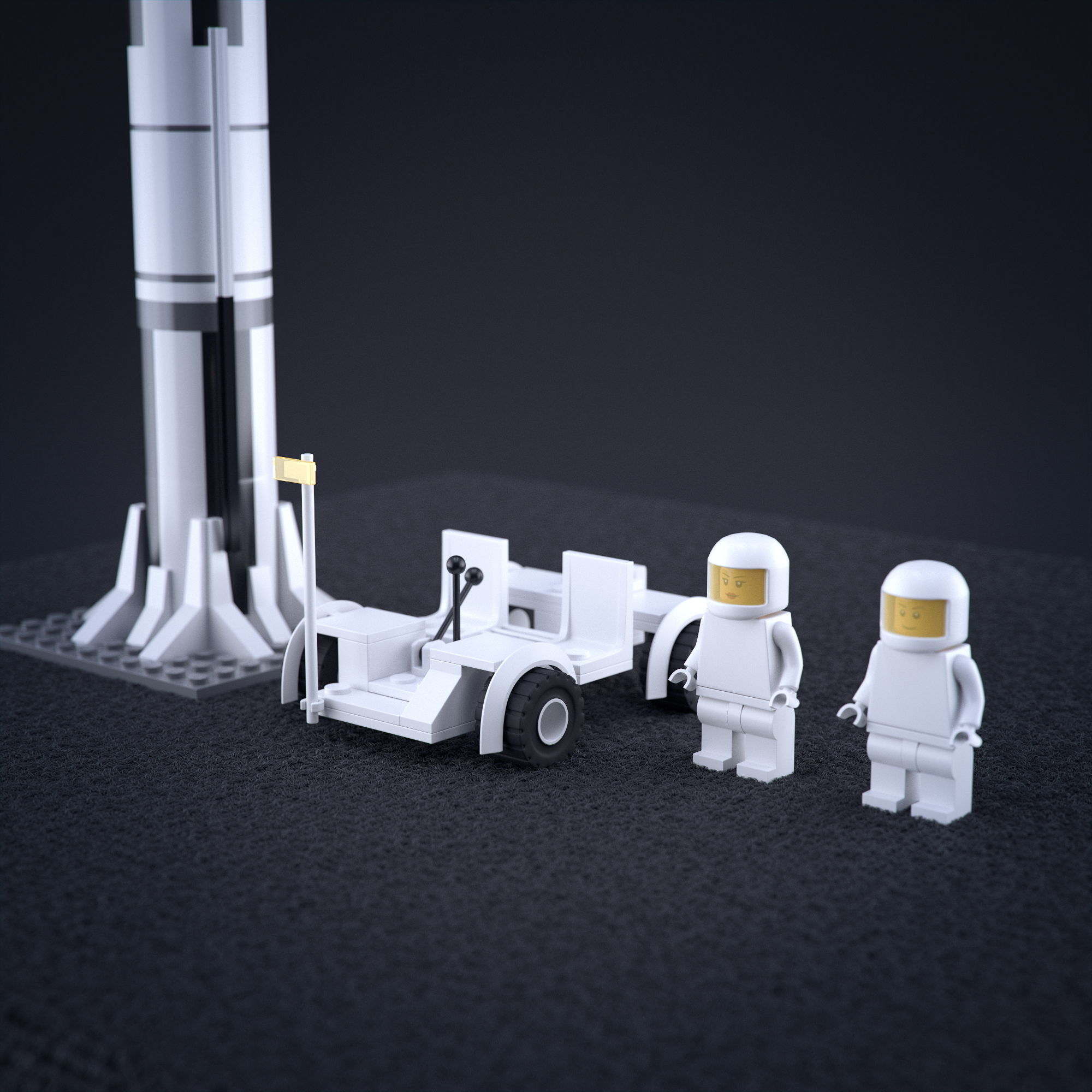 Lego Nasa Apollo Saturn Rocket with moon vehicel and astronauts Low-poly 3D model_1