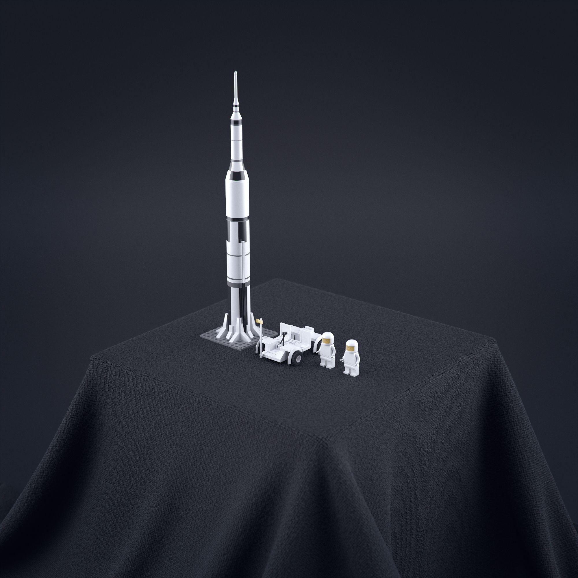Lego Nasa Apollo Saturn Rocket with moon vehicel and astronauts Low-poly 3D model_2
