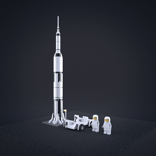 Lego Nasa Apollo Saturn Rocket with moon vehicel and astronauts Low-poly 3D model