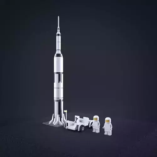 Lego Nasa Apollo Saturn Rocket with moon vehicel and astronauts Low-poly 3D model
