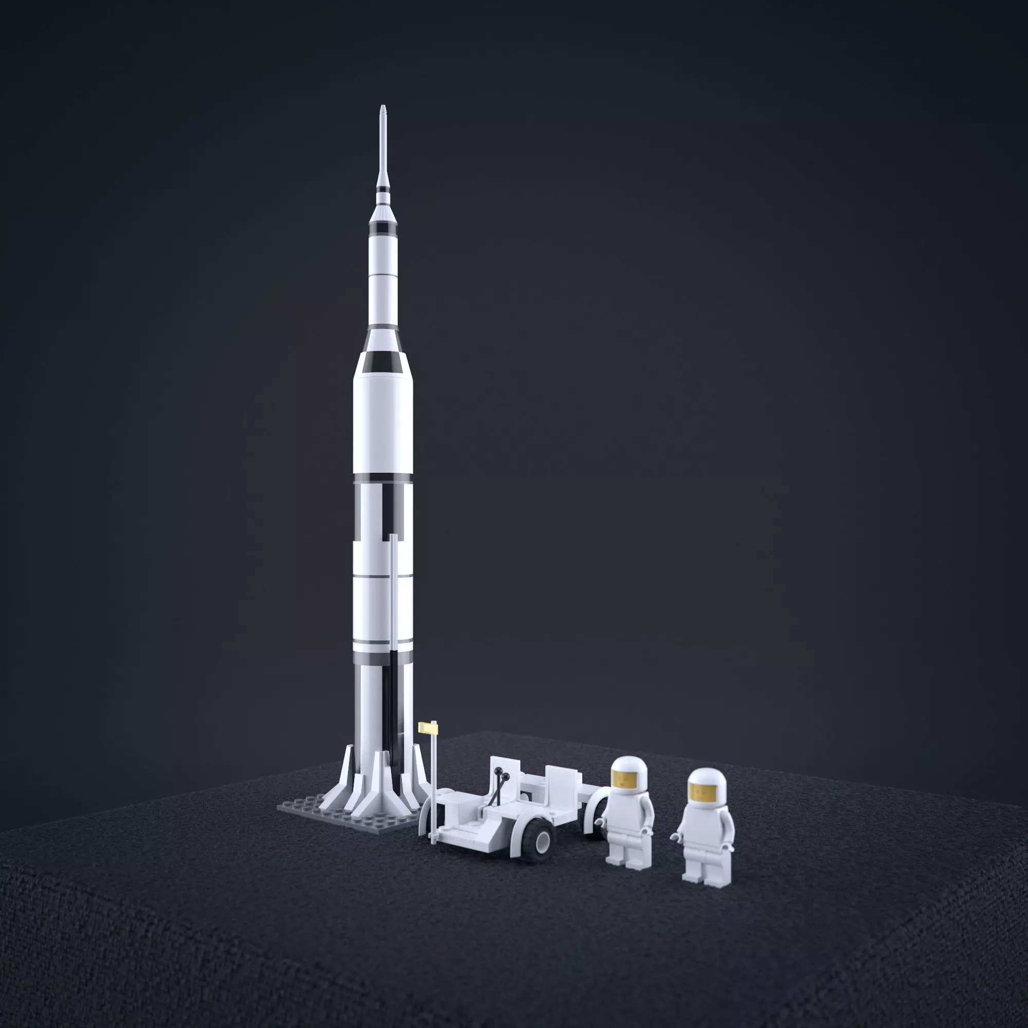 Lego Nasa Apollo Saturn Rocket with moon vehicel and astronauts Low-poly 3D model_0