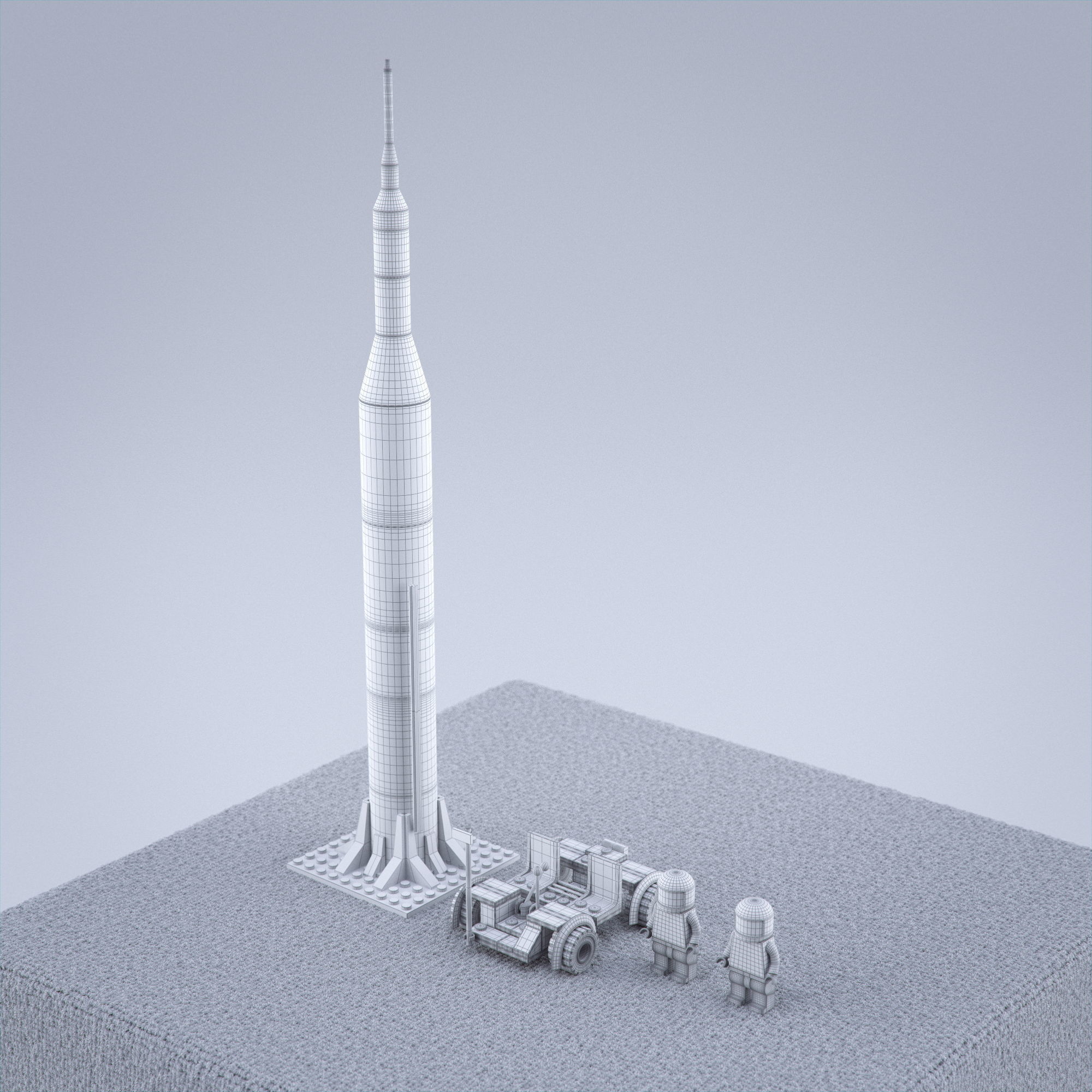 Lego Nasa Apollo Saturn Rocket with moon vehicel and astronauts Low-poly 3D model_3
