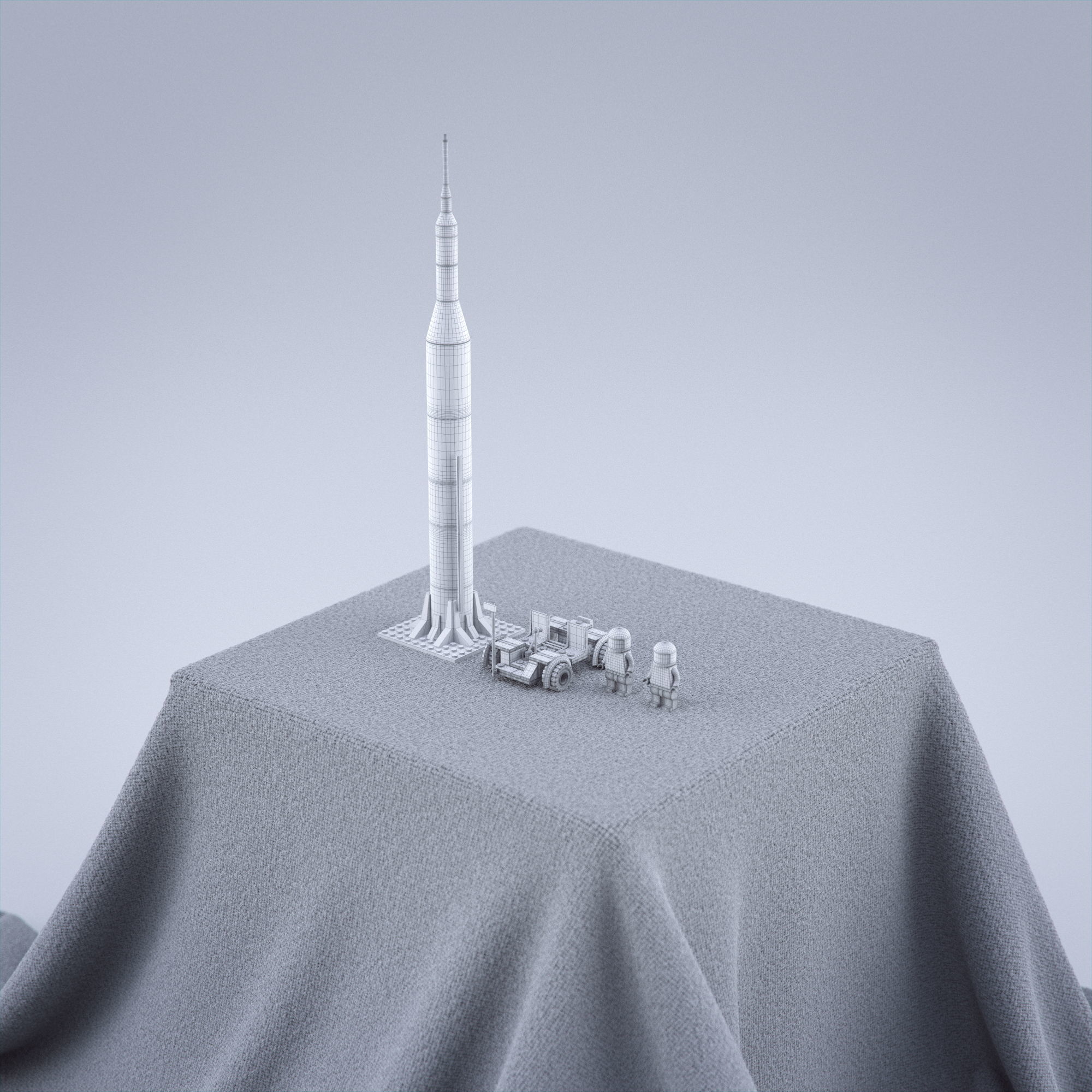 Lego Nasa Apollo Saturn Rocket with moon vehicel and astronauts Low-poly 3D model_4