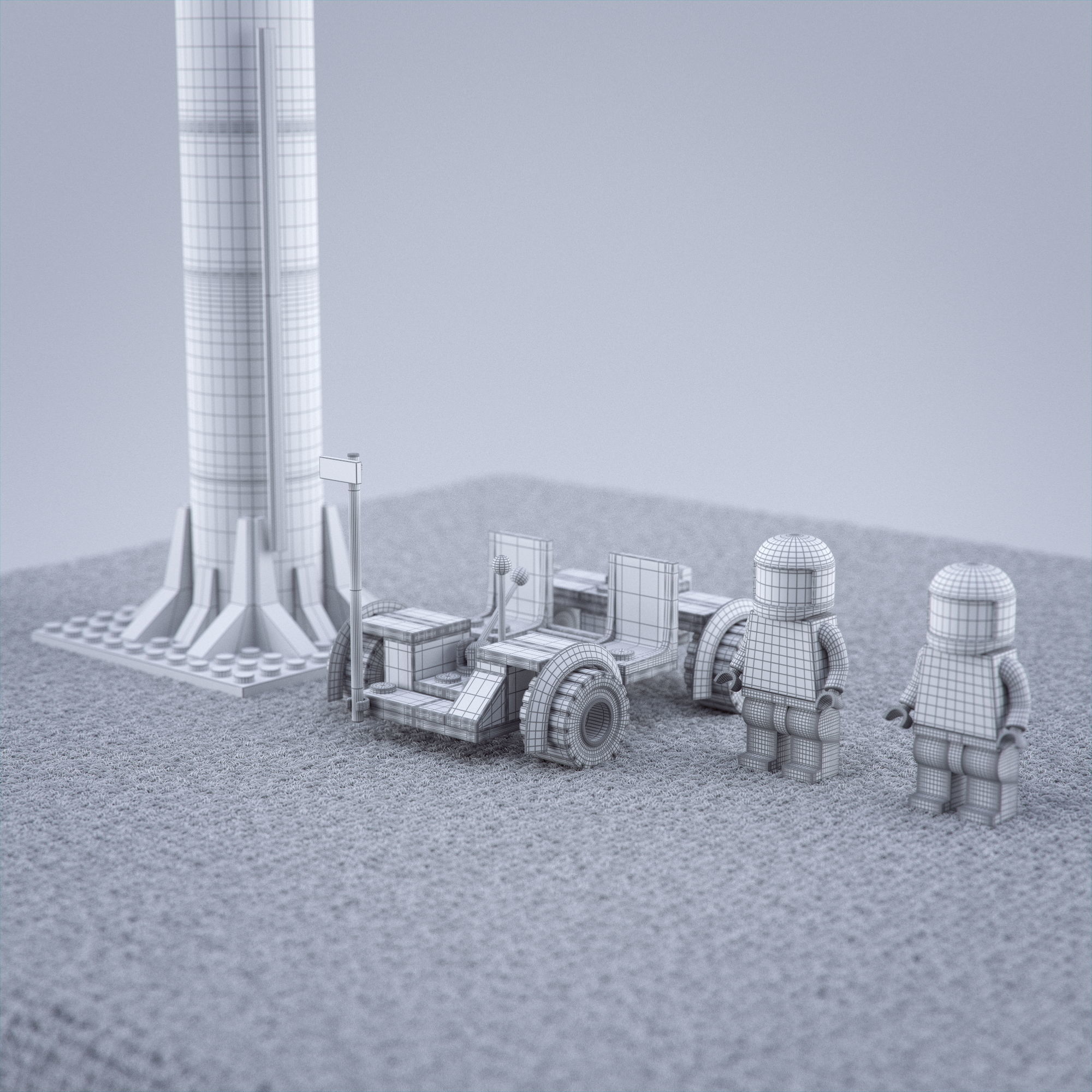 Lego Nasa Apollo Saturn Rocket with moon vehicel and astronauts Low-poly 3D model_6
