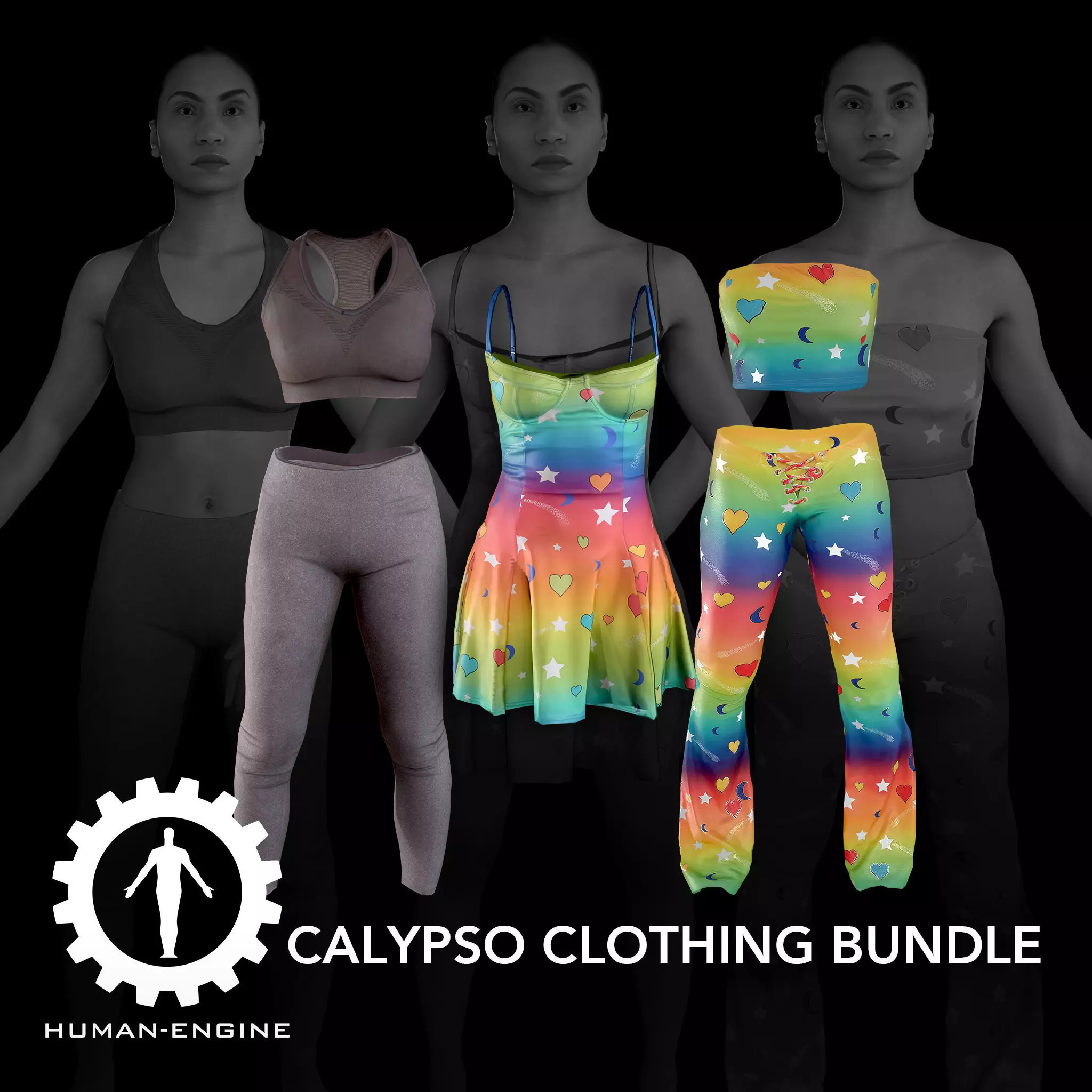 Female Bright Rainbow Disco and Yoga Outfit Clothing Bundle Low-poly 3D model