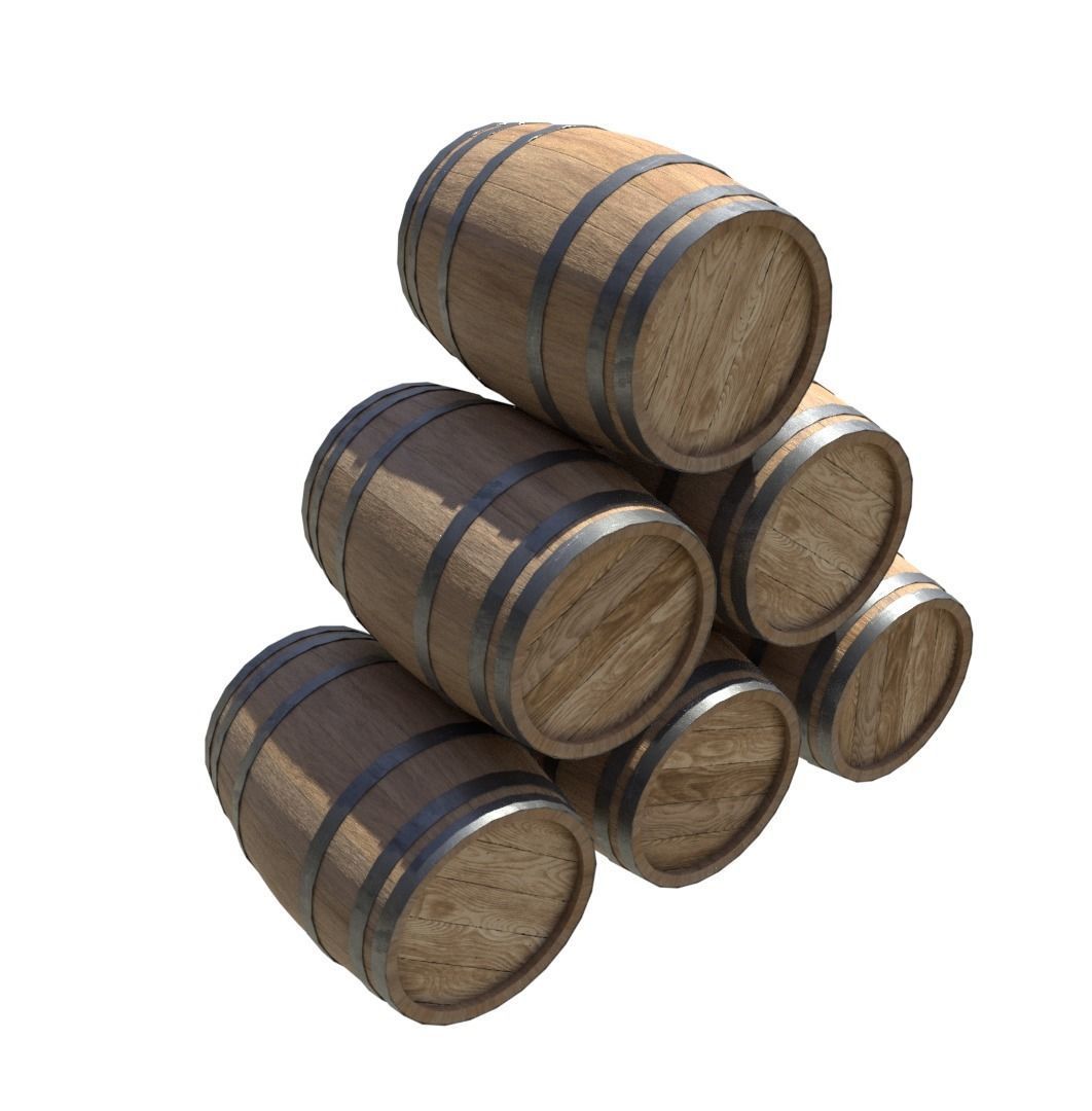 BarrelsWoodNew four wooden barrels Low-poly 3D model_1