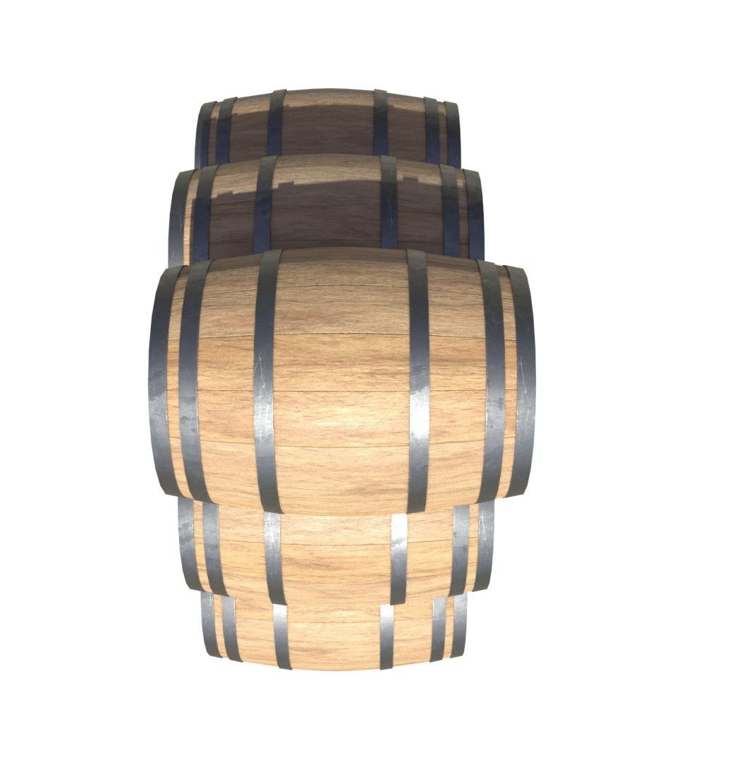 BarrelsWoodNew four wooden barrels Low-poly 3D model_2