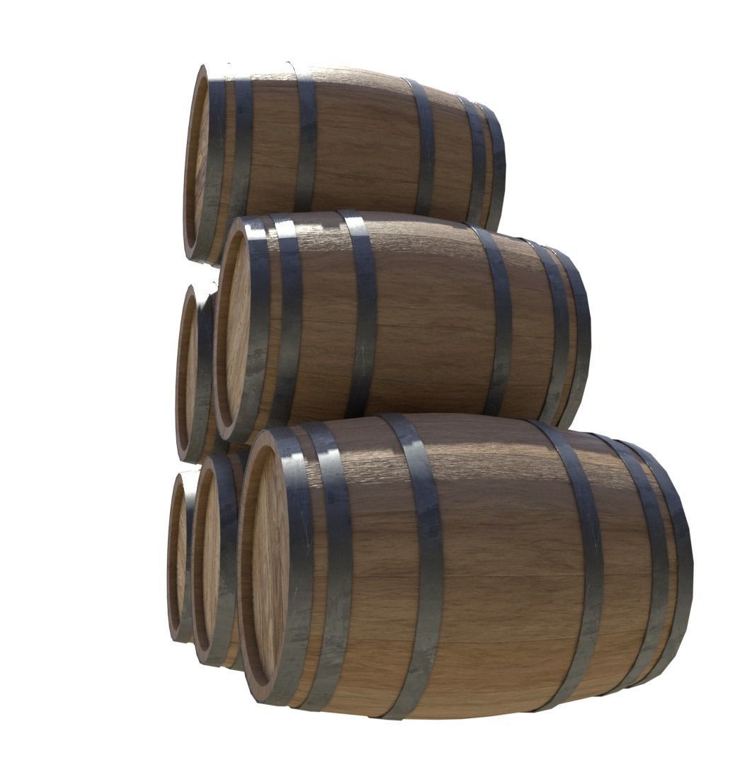 BarrelsWoodNew four wooden barrels Low-poly 3D model_4