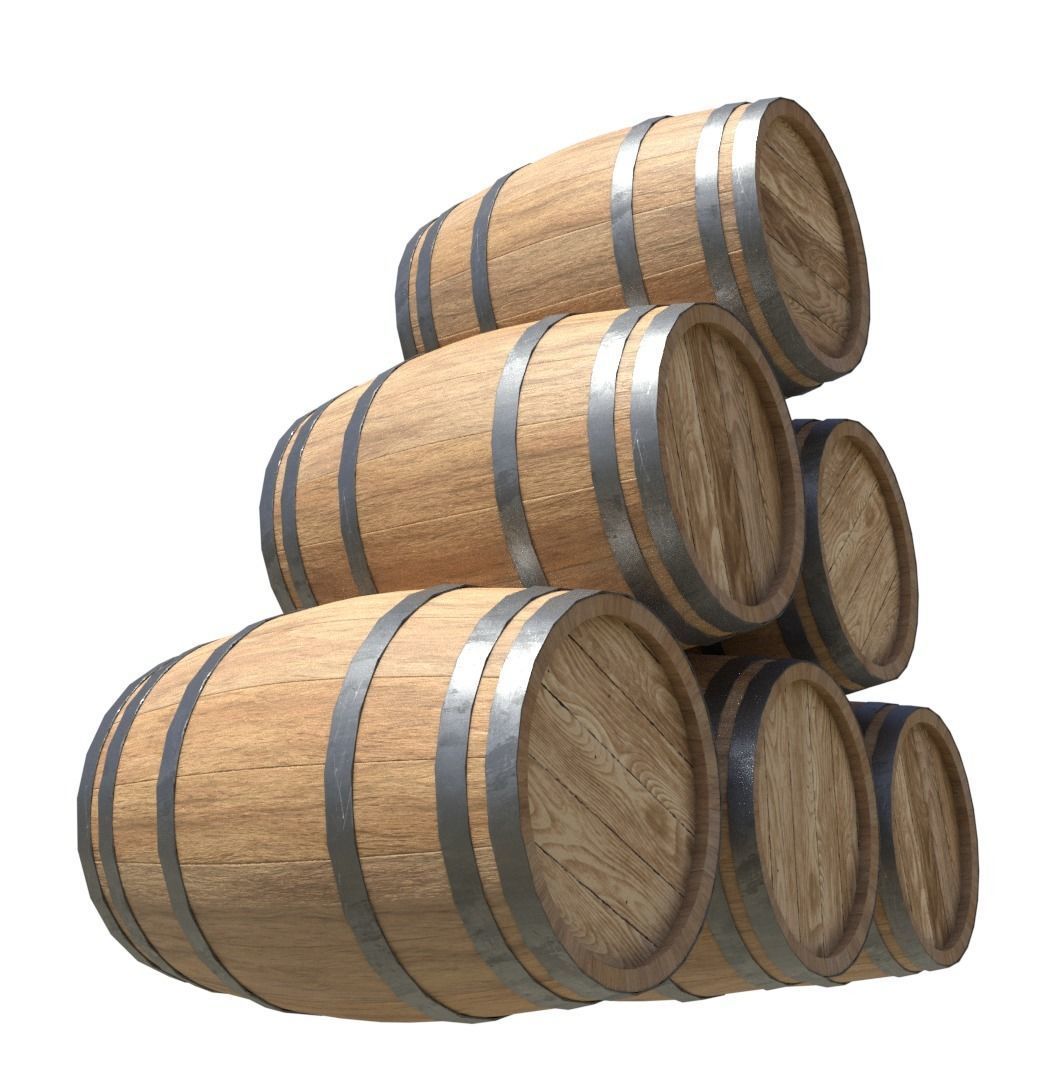 BarrelsWoodNew four wooden barrels Low-poly 3D model_5