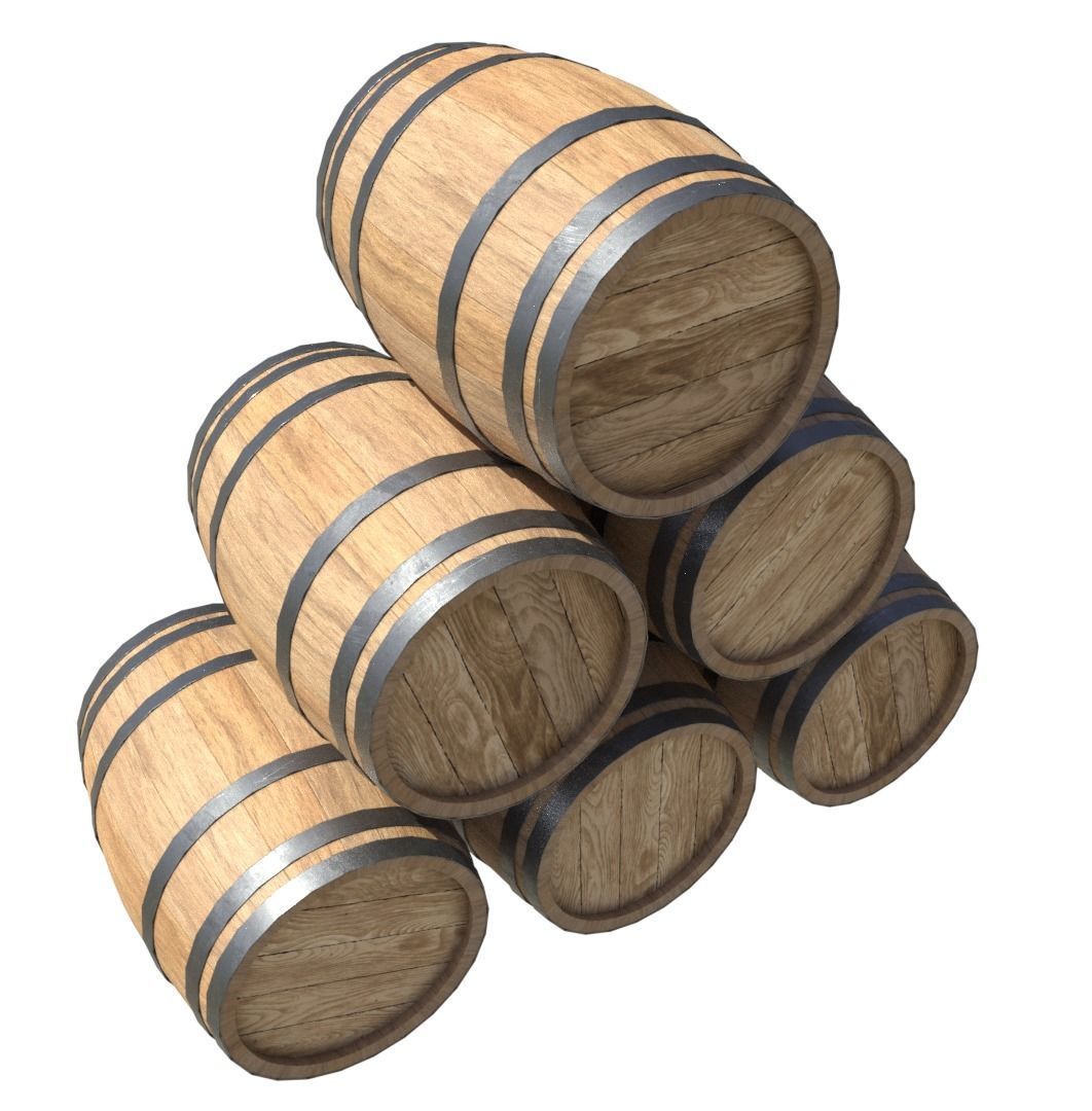 BarrelsWoodNew four wooden barrels Low-poly 3D model_3