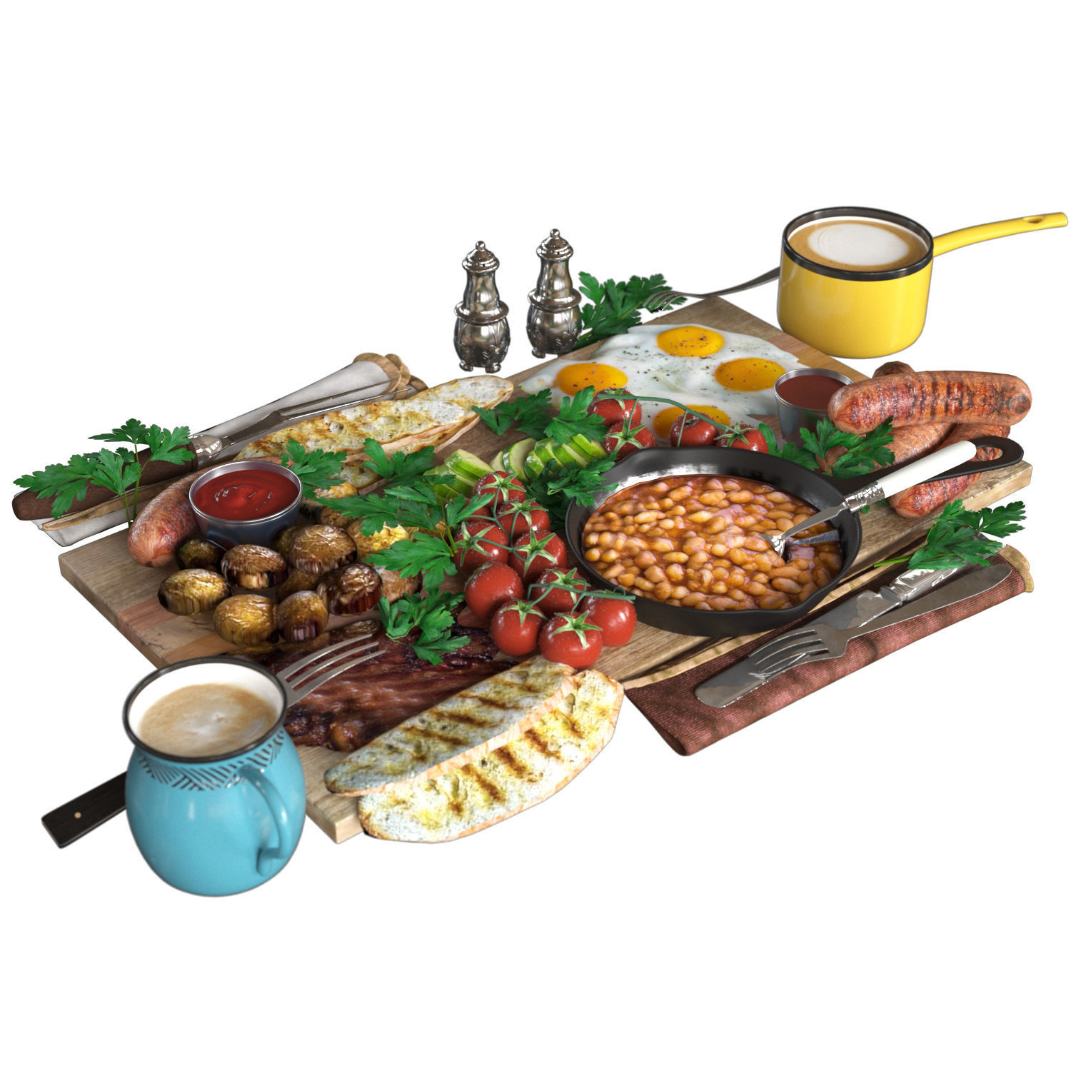 Full English Breakfast platter Low-poly 3D model_3