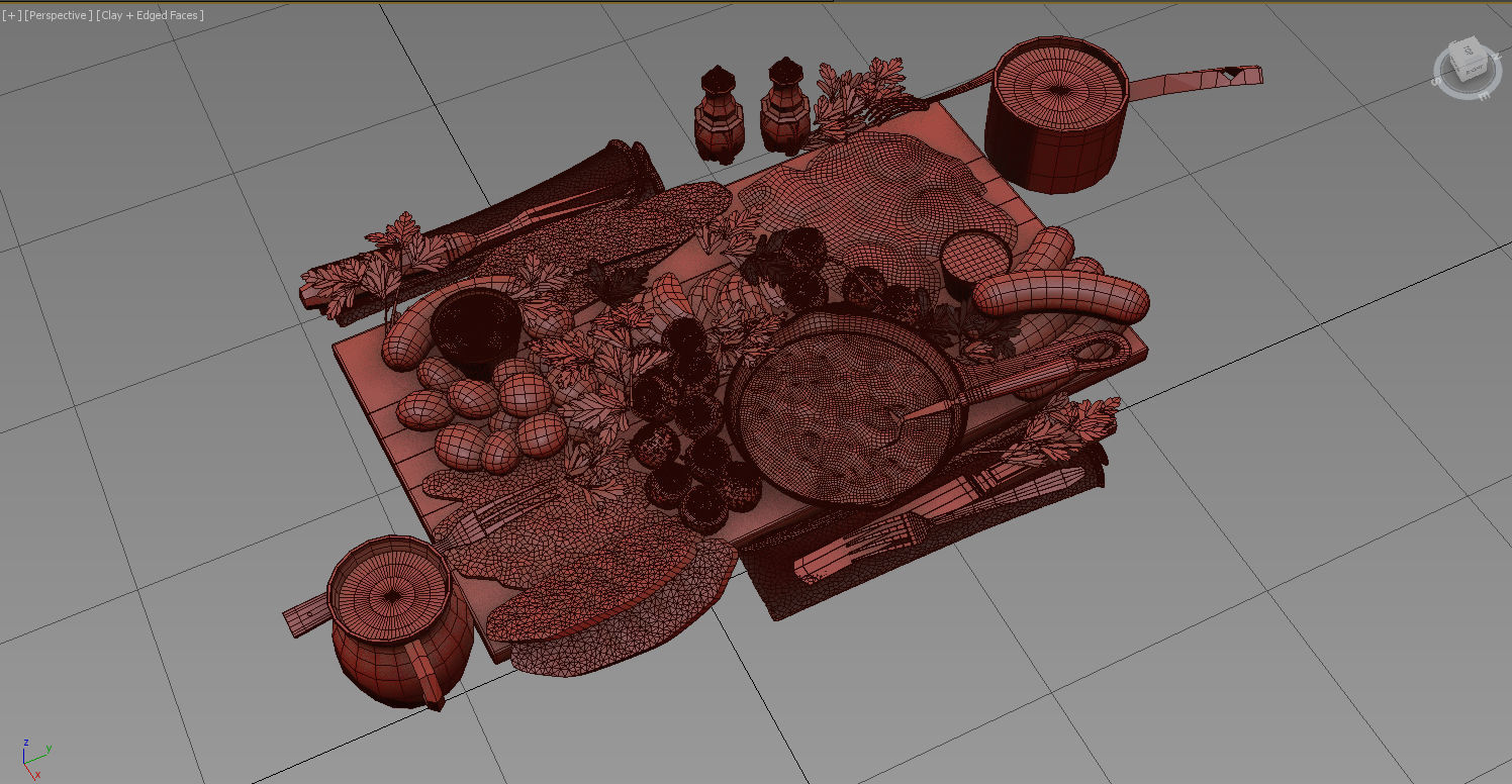 Full English Breakfast platter Low-poly 3D model_4