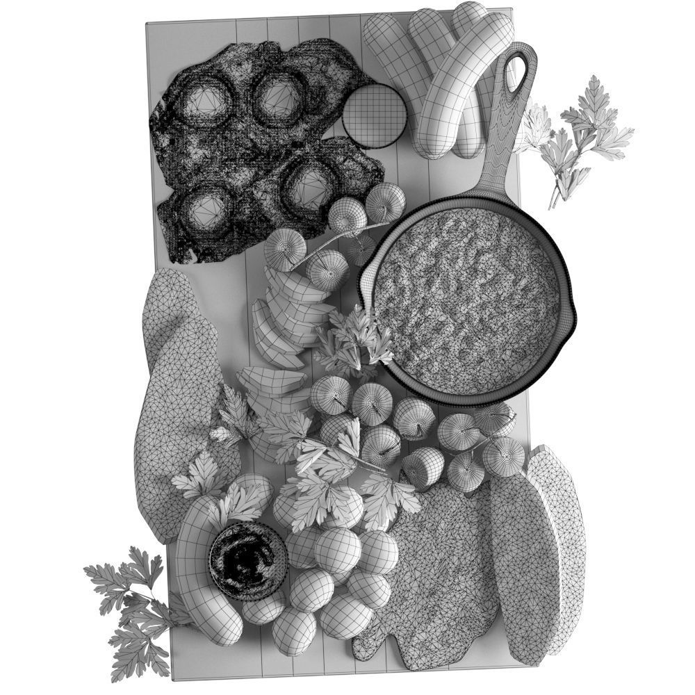 Full English Breakfast platter Low-poly 3D model_6