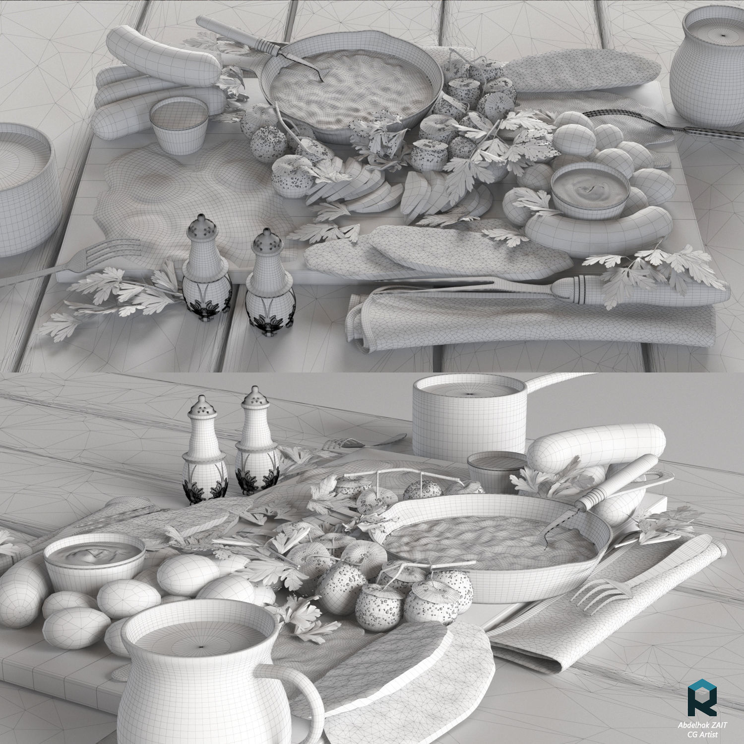 Full English Breakfast platter Low-poly 3D model_5