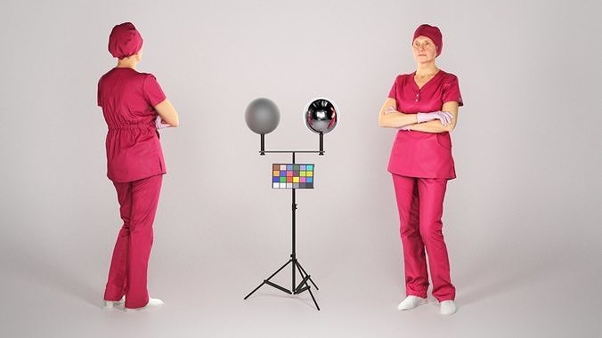 Adult surgical nurse in red uniform 125 Low-poly 3D model