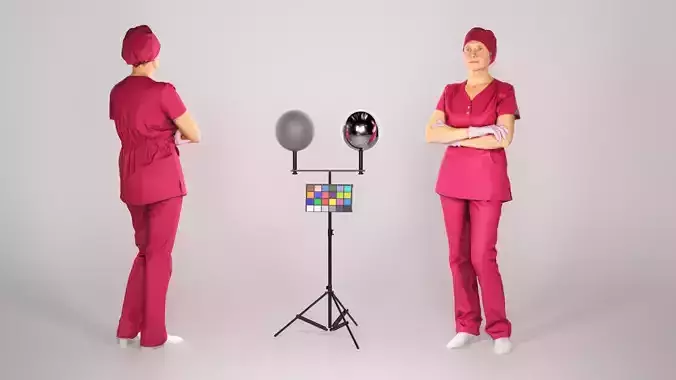 Adult surgical nurse in red uniform 125 Low-poly 3D model