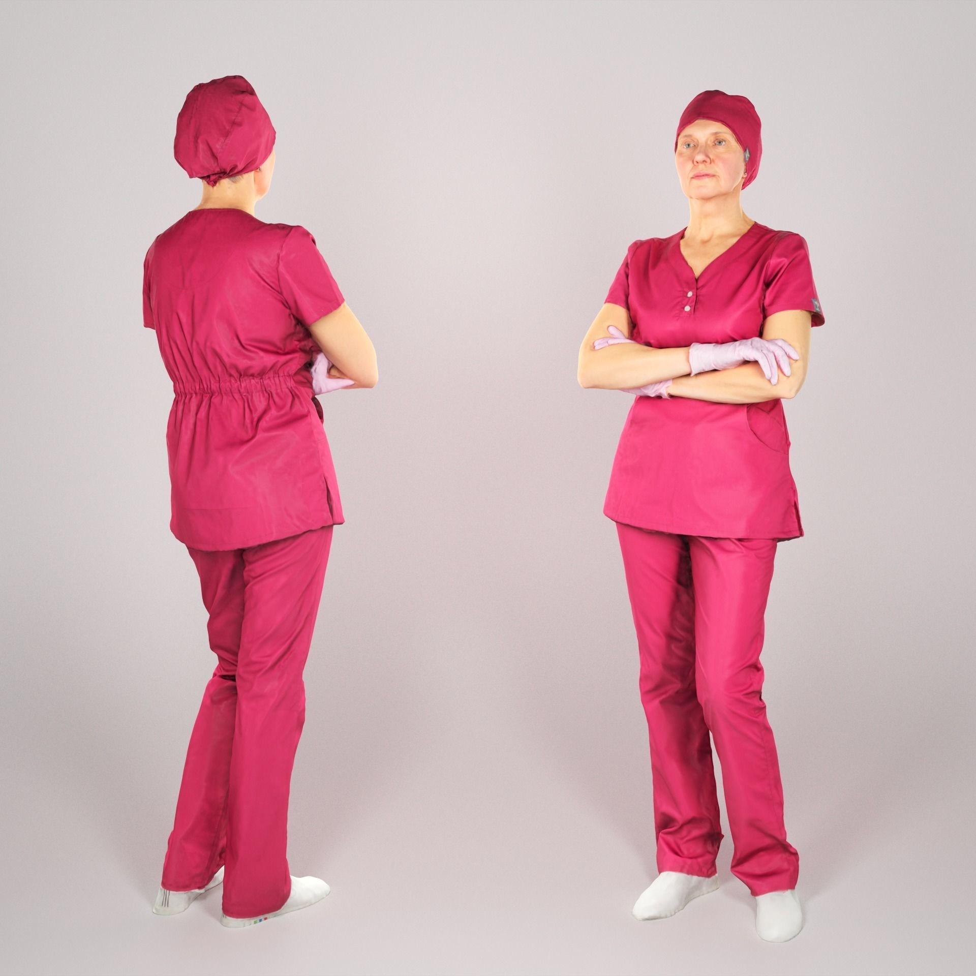 Adult surgical nurse in red uniform 125 Low-poly 3D model_1