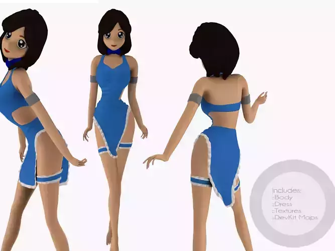 Anime Maid Character Low-poly 3D model