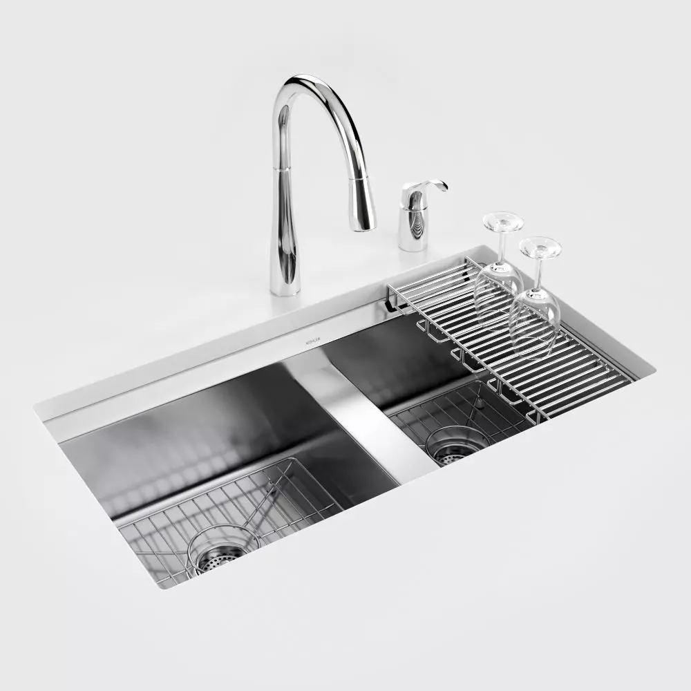 Under-mount kitchen sink 8 Degree 3D model_0