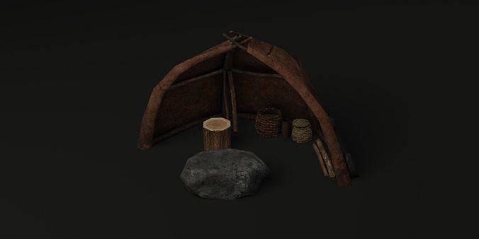Neanderthal paleolithic primitive  fortified settlement Low-poly 3D model 5