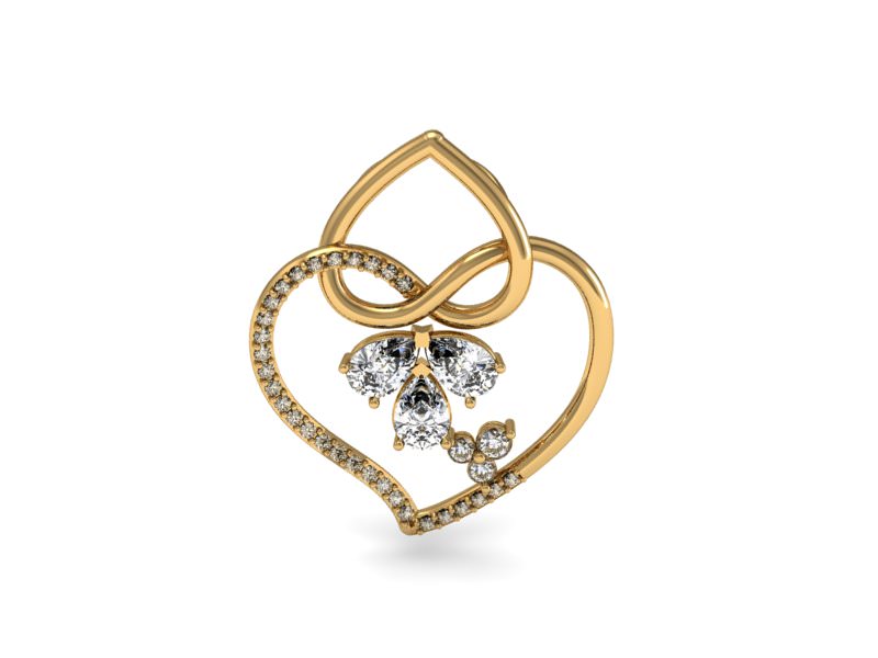 Pendant heart shaped diamond gold 3D print model_1