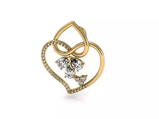 Pendant heart shaped diamond gold 3D print model