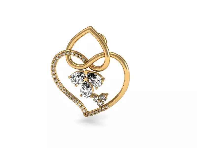 Pendant heart shaped diamond gold 3D print model_0