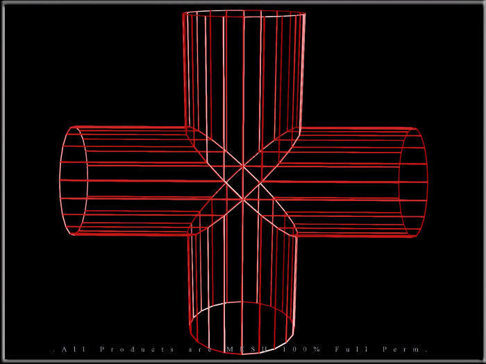Wire Pipe Cross - Joint  Low-poly 3D model_2